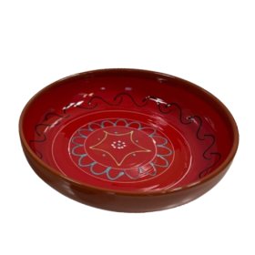 Schale rot handbemalt flach 26 cm